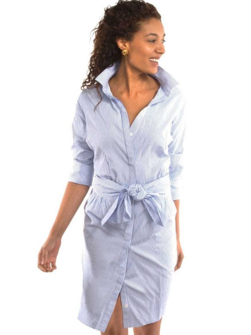 Gretchen Scott Designs Light Blue Striped Long-Sleeve Shirt Dress